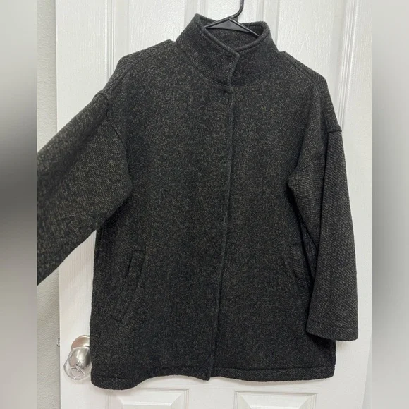 Organic Cotton Terry Stand Collar Jacket | EILEEN FISHER olive green size small - Picture 3 of 10